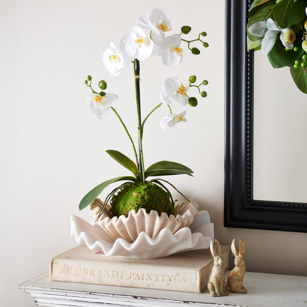 Real Touch White Orchid w/Moss Ball - 23.75"