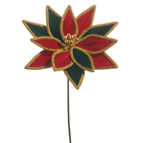 Red and Green Velvet Poinsettia Stem