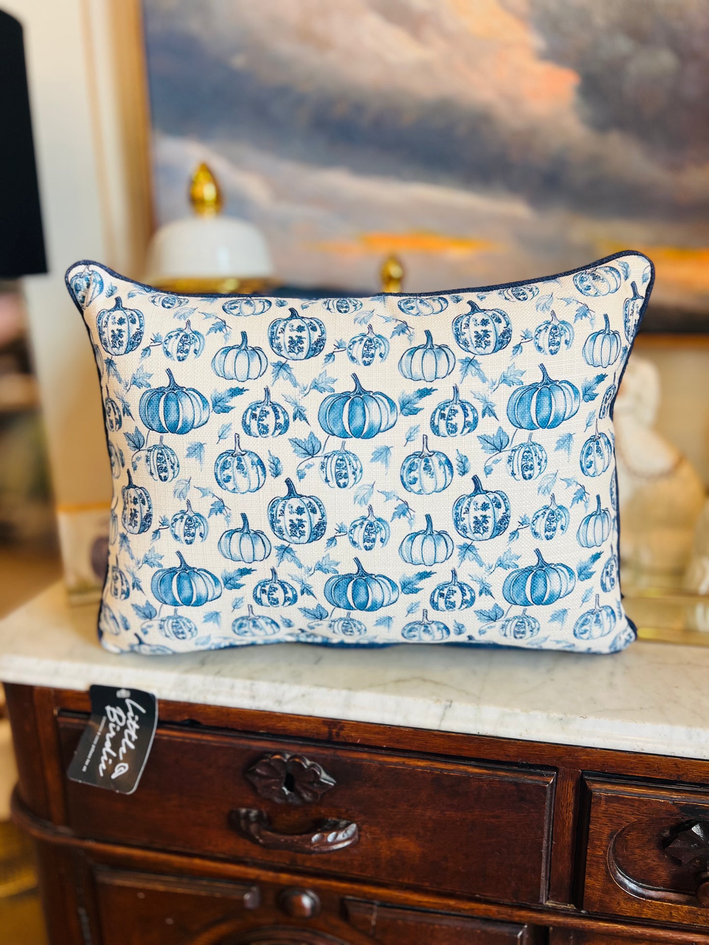 Chinoiserie Pumpkin Pattern Hometown Pillow - Coastal Piping