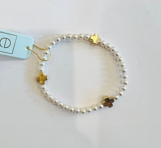 Signature Cross 4mm Pearl Bracelet - Gold