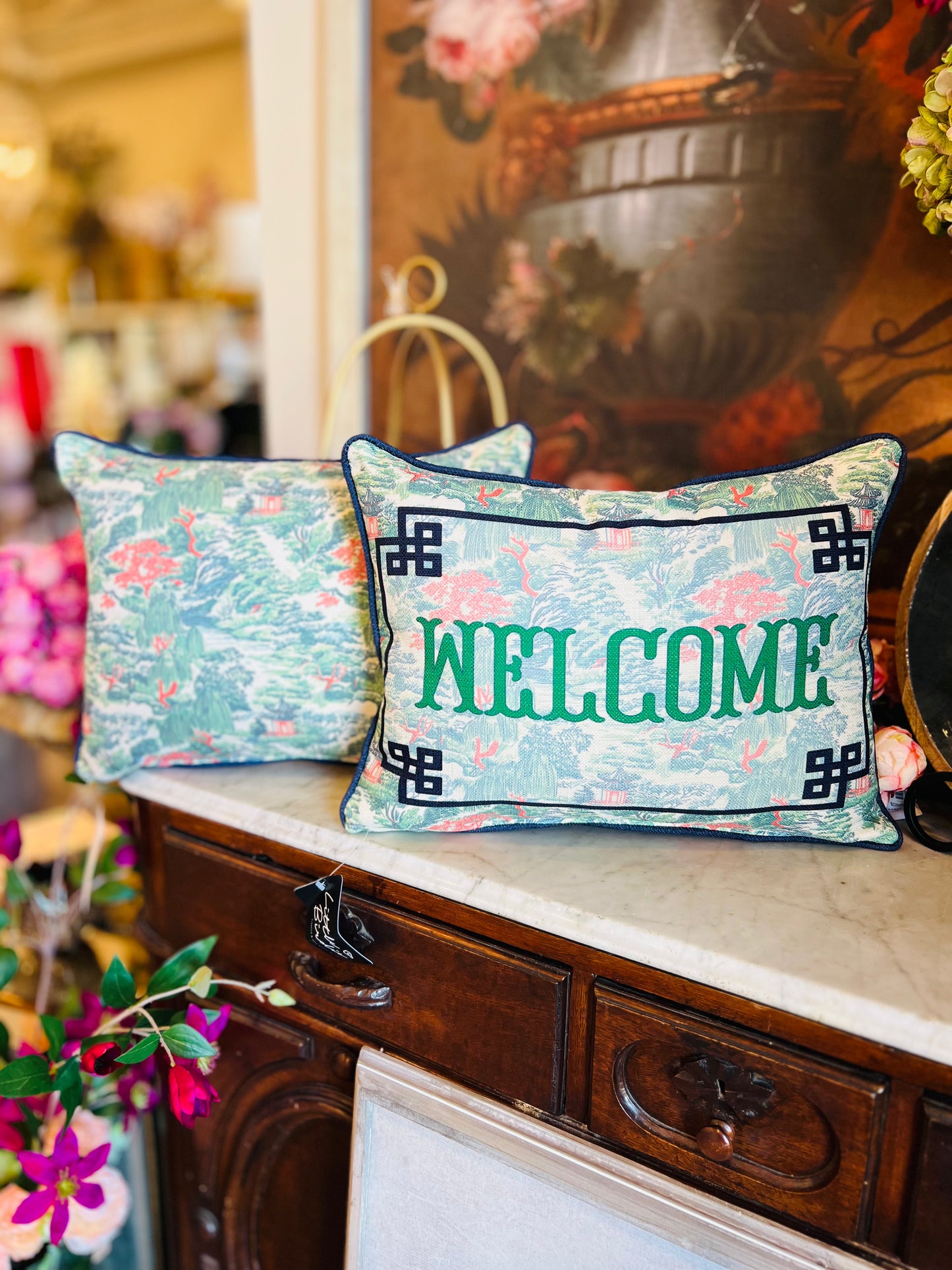 Asian Garden + Accent Piping Pillow (No Words)