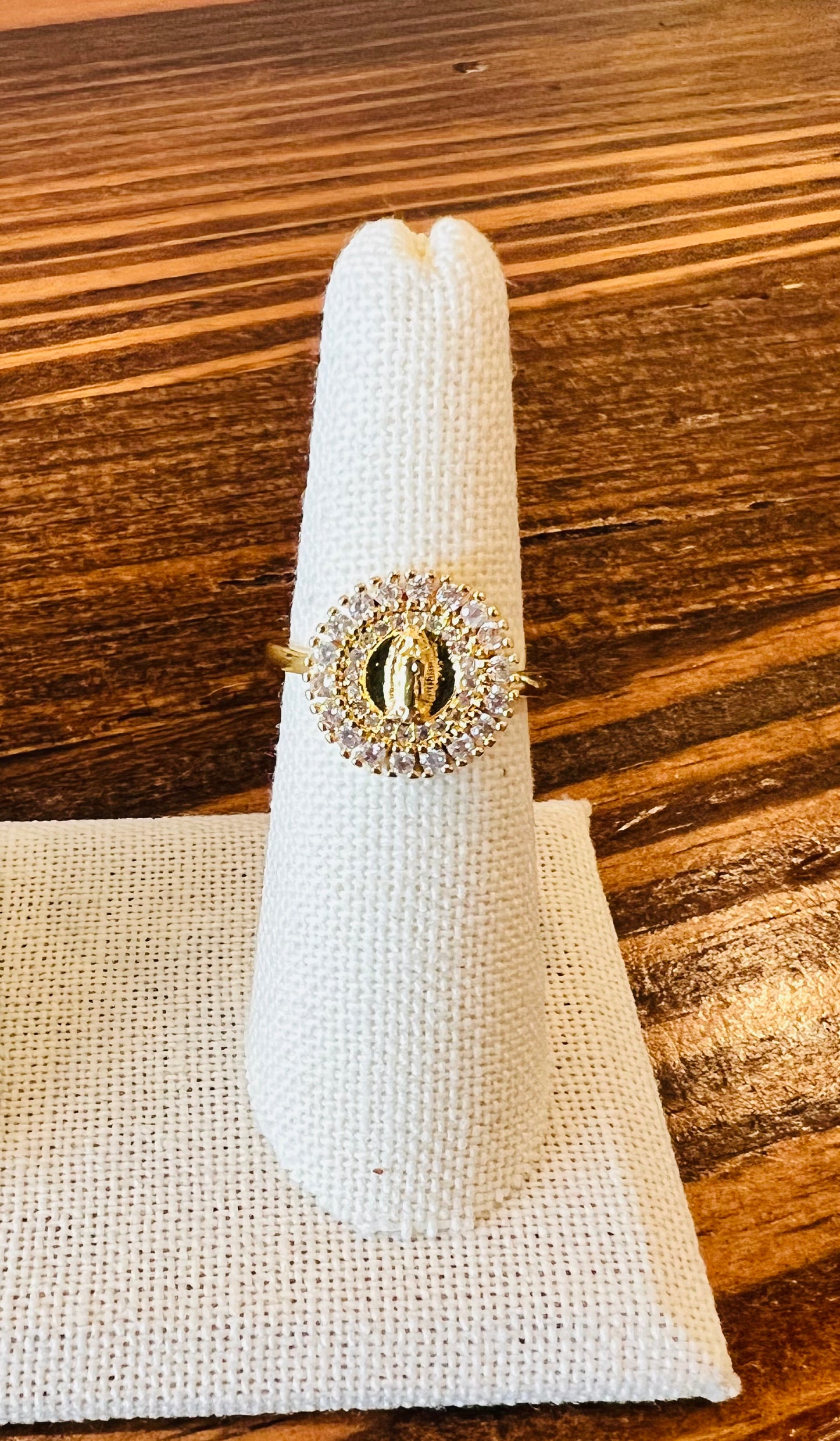 Retro Round Virgin Mary with CZ Adjustable Ring
