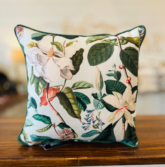 Magnolia Pattern Pillow + Piping Wreath