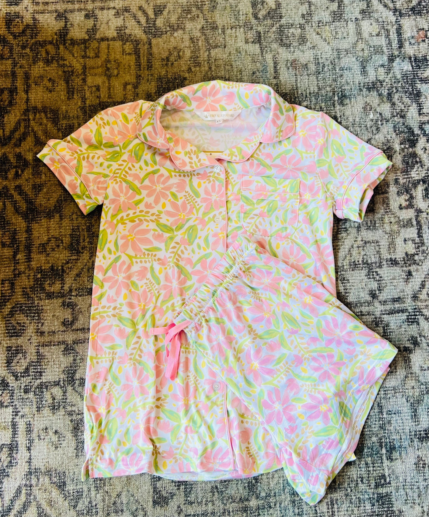 Sweet Pea Short Sleeve Button Up Sleep Shirt w/Shorts Set