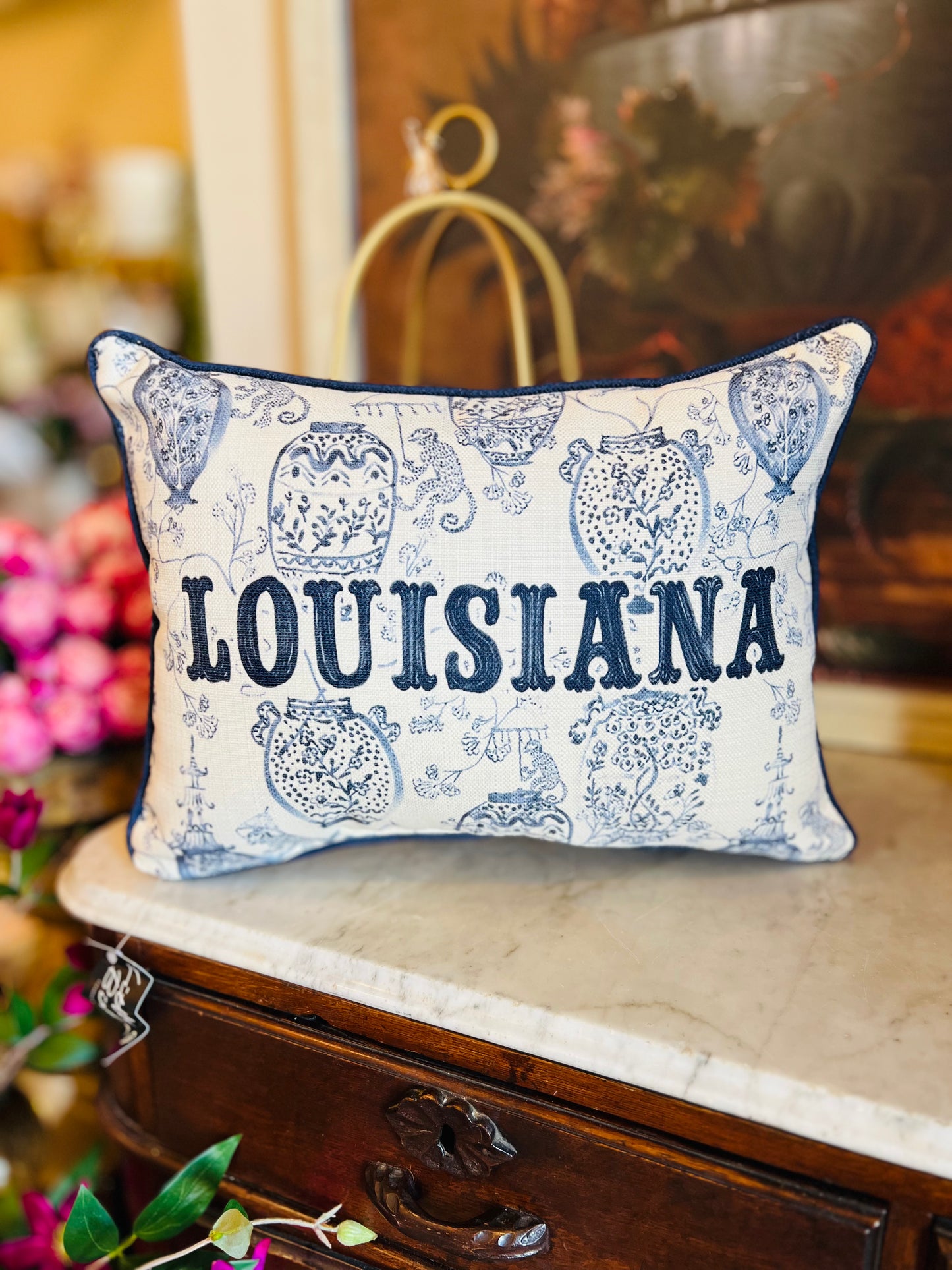 Coastal Navy Monkey Pillow + Accent Piping