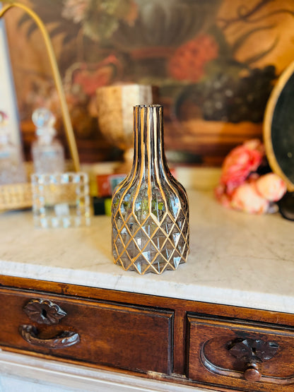Smoked Glass Gold Diamond Embossed Bottle Neck Vases (2 Sizes)
