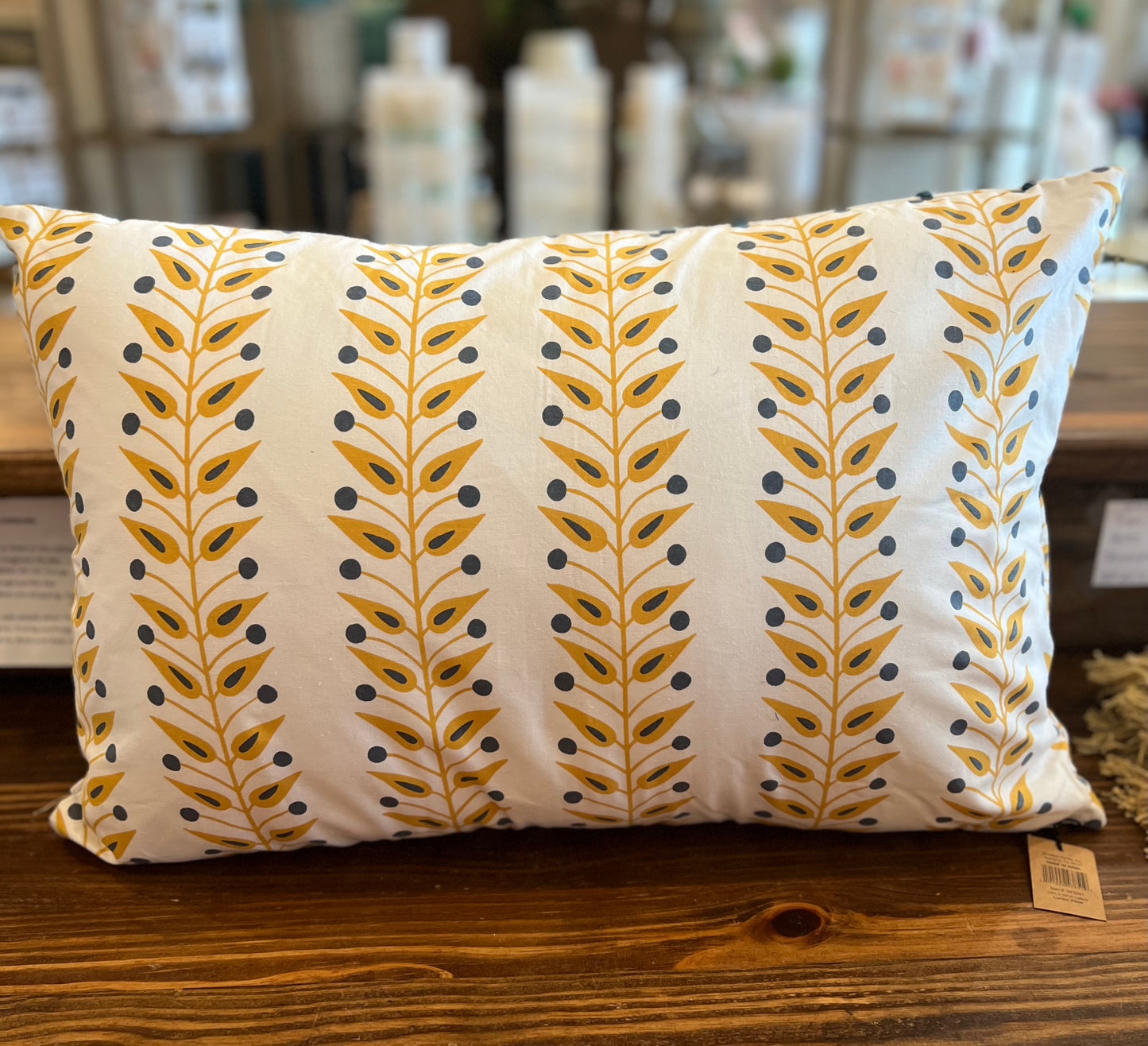 Cotton Printed Lumbar Pillow w/French Knots