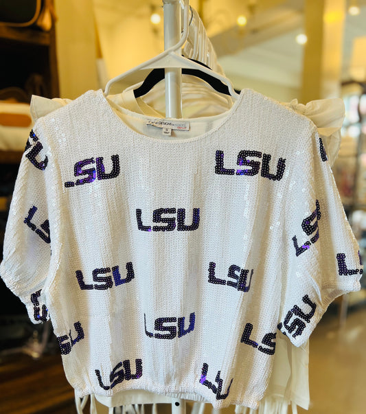 Sequin Repeater Crop Top (Full Sequin) in LSU