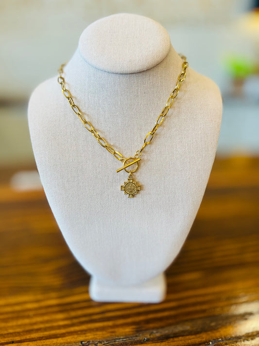 Virgin Mary Pendant T-Bar Necklace