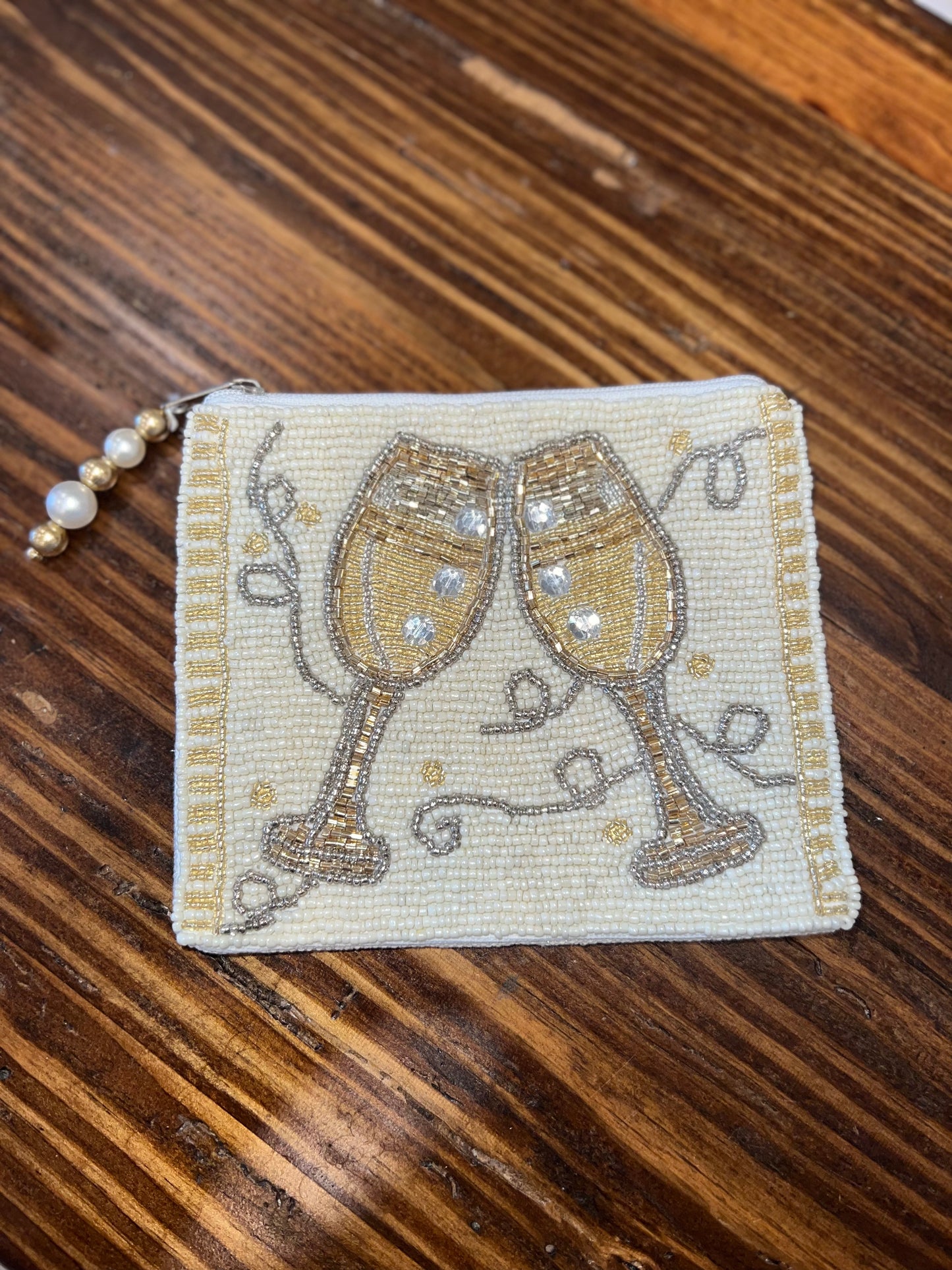 Champagne Beaded Pouch