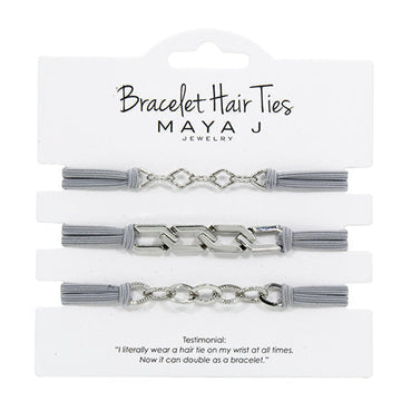 Gray Elastic Bracelet Hair Tie White