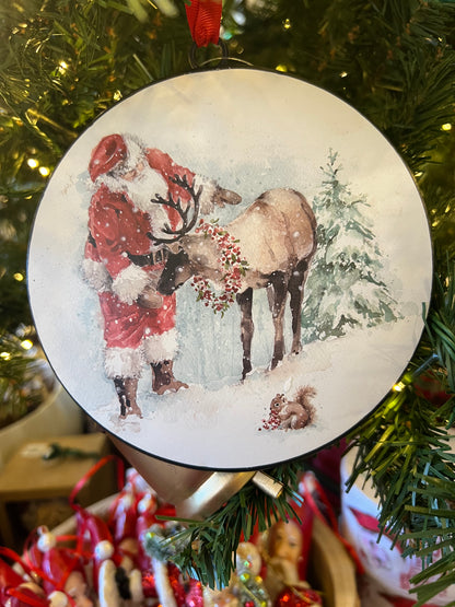 Santa and Animal Disc Iron Ornament