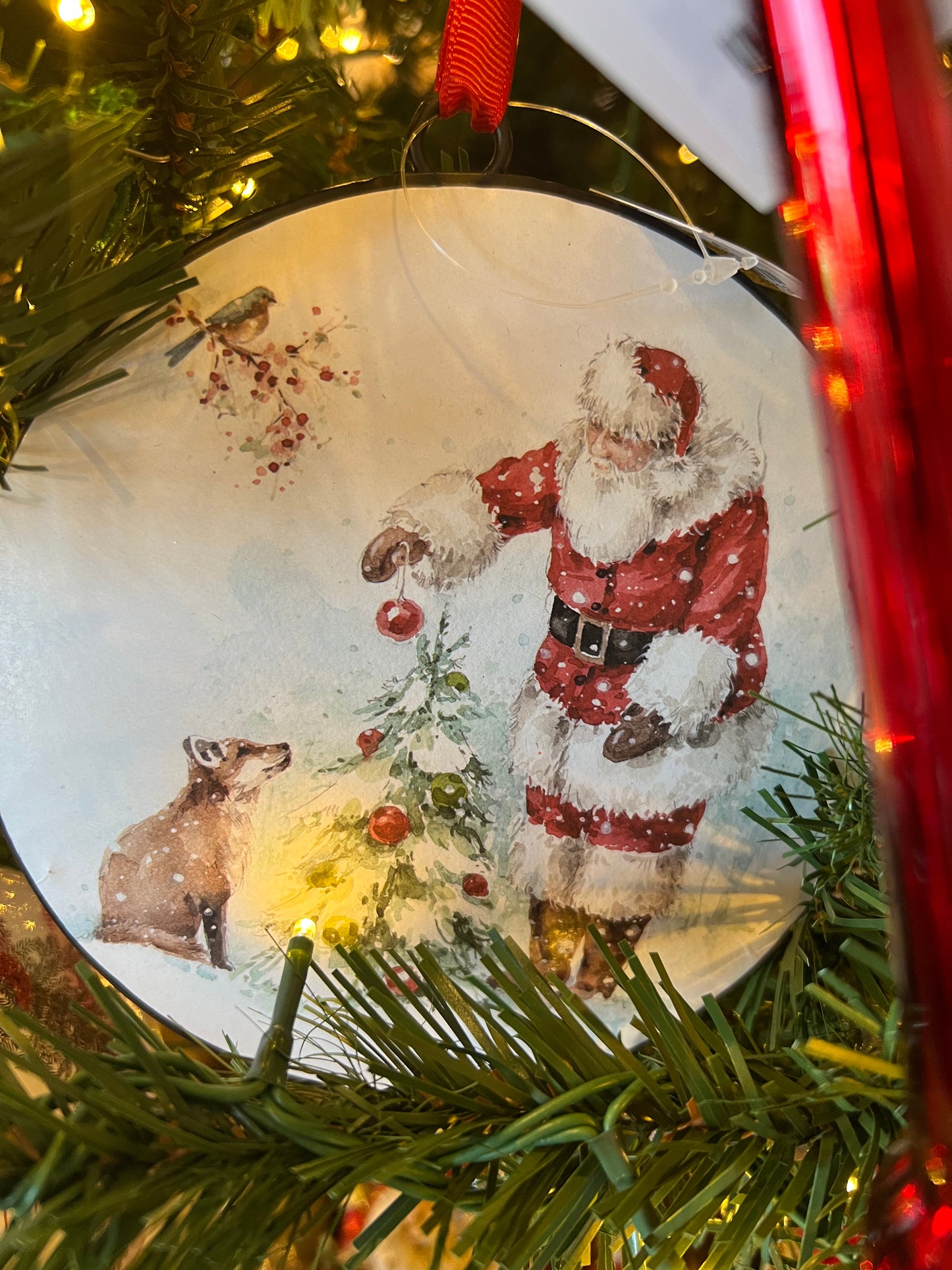 Santa and Animal Disc Iron Ornament