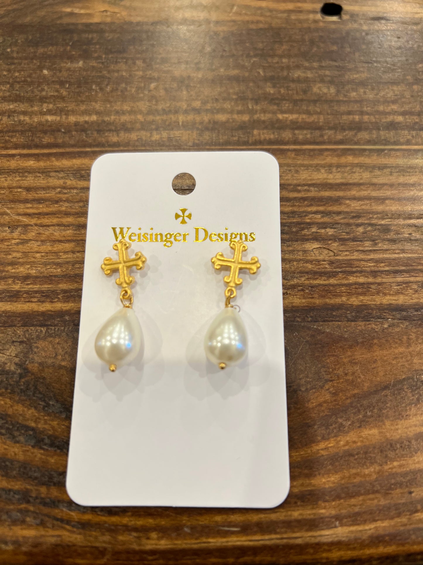 Cross Post Earrings w/Teardrop Shell Pearl