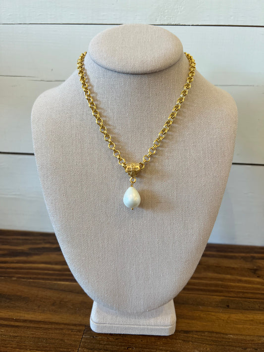 Necklace w/Chunky Bail & Large Teardrop Shell Pearl