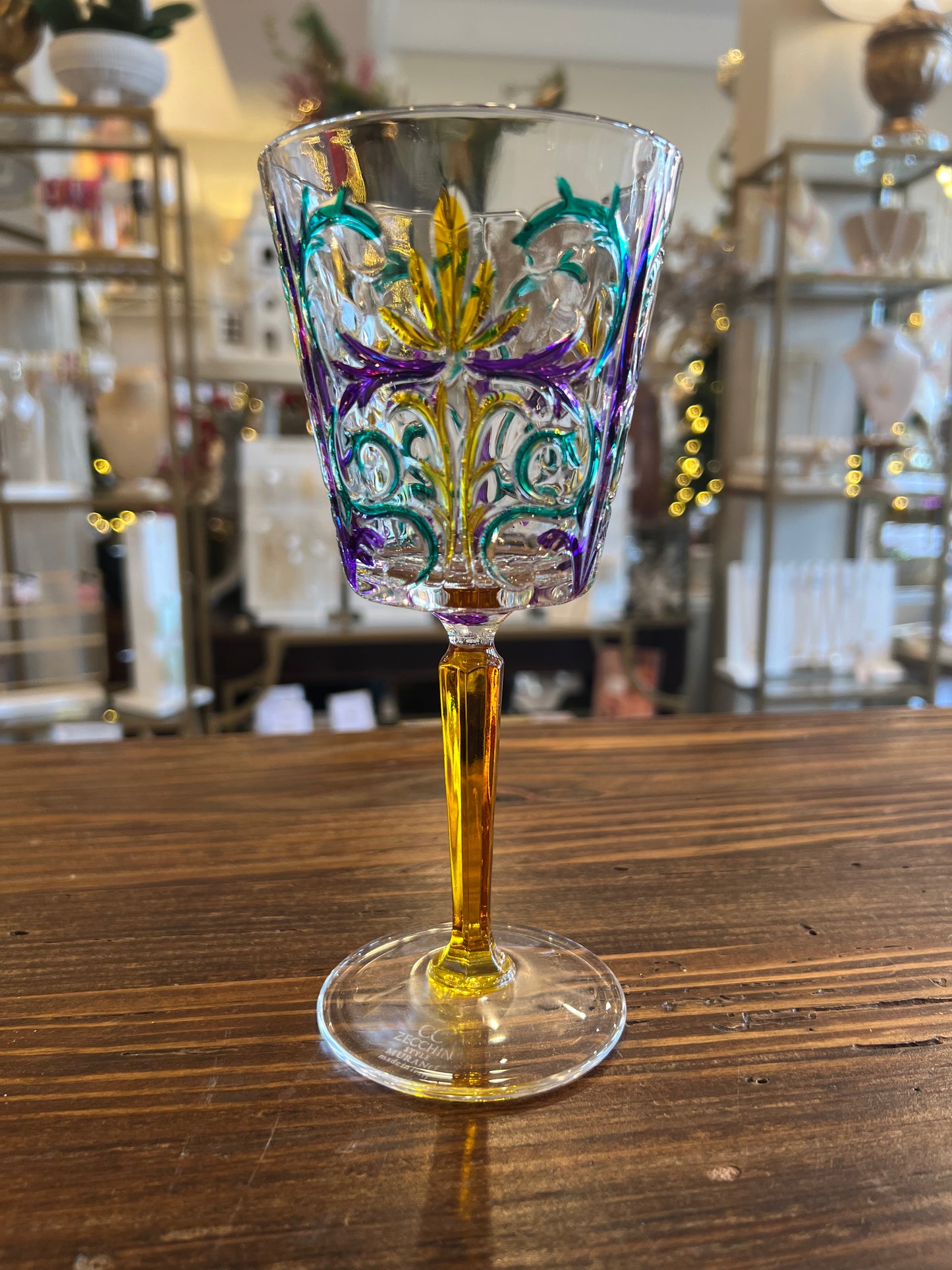 Fleur de Lis Wine Glass Mardi Grass