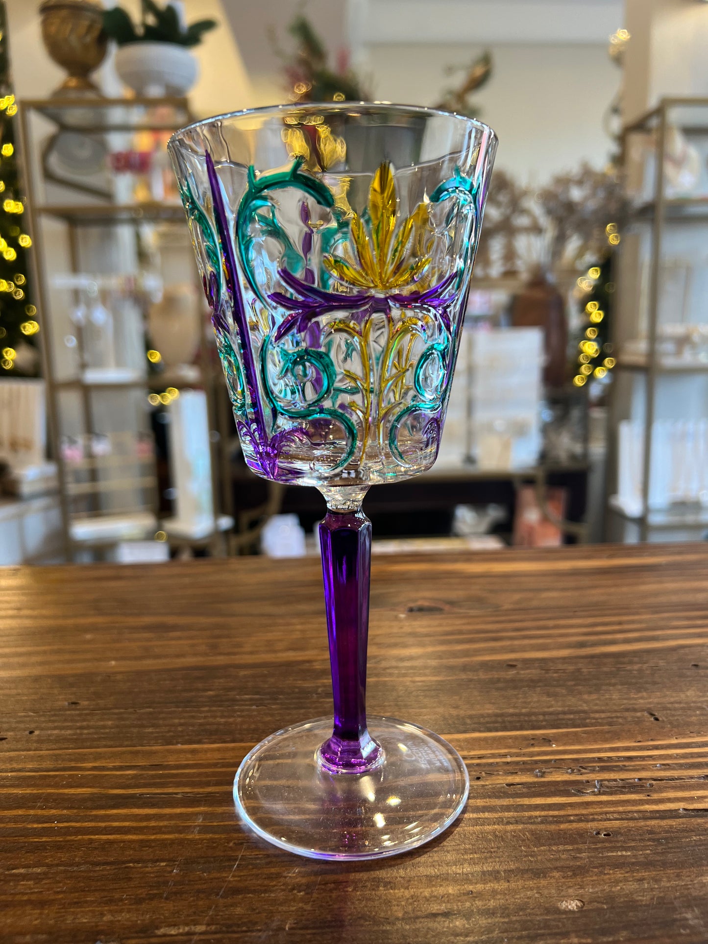 Fleur de Lis Wine Glass Mardi Grass