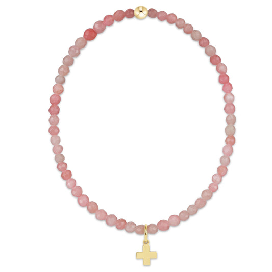 Classic Pink Opal 3mm Bracelet - Signature Cross Gold Charm