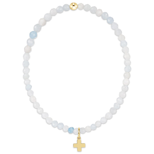 Classic Aquamarine 3mm Bracelet - Signature Cross Gold Charm