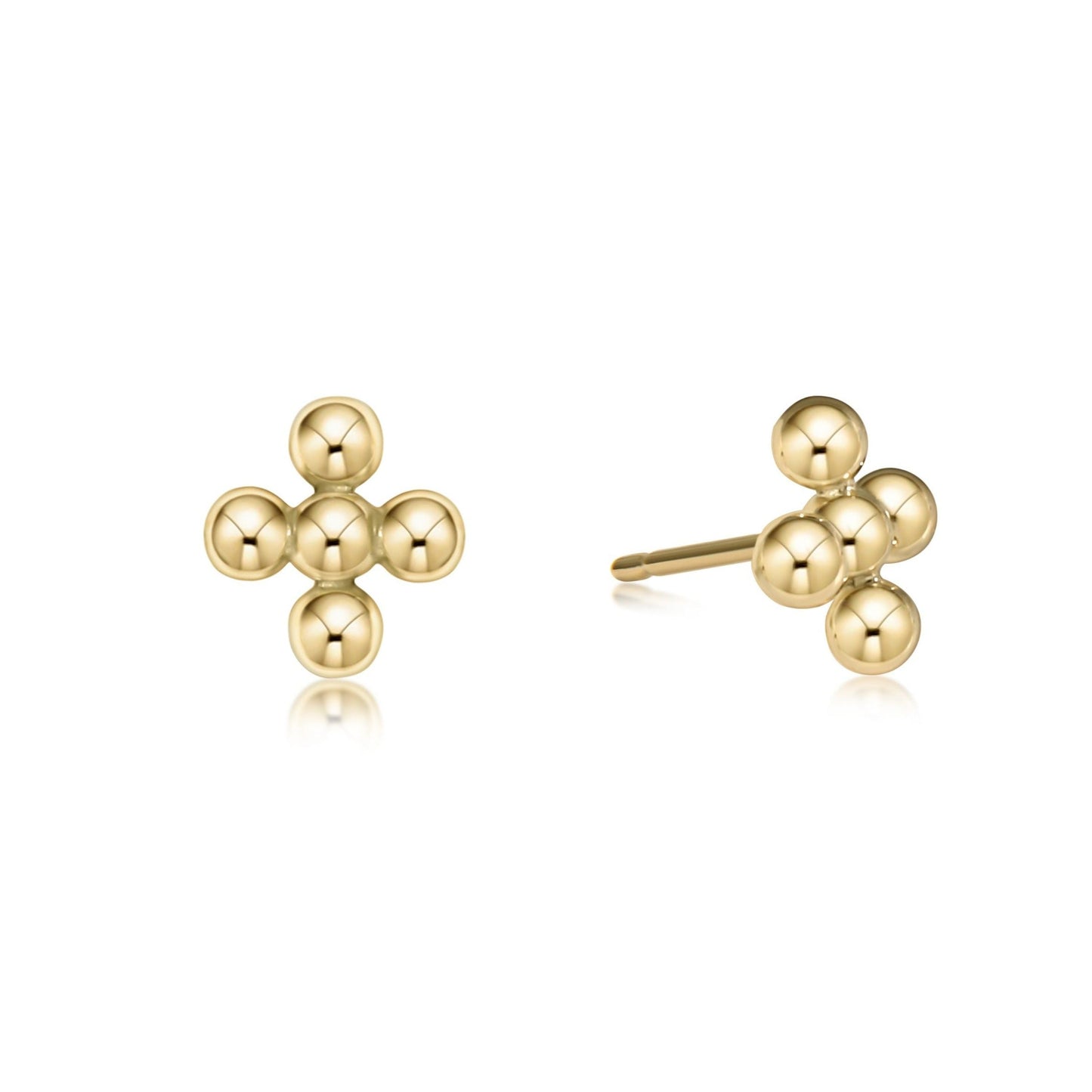 Classic Beaded Signature Cross Stud-4mm Bead Gold Earrings