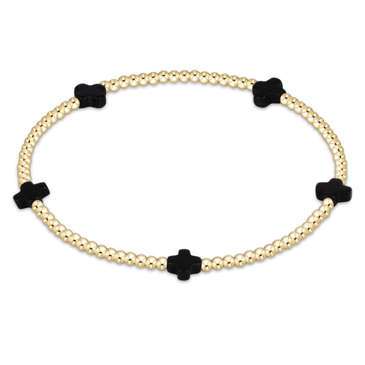 Signature Cross Small Gold pattern 2mm Bead Bracelet - Onyx