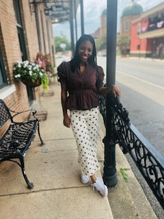Polka Dot Printed Pants in Oatmeal