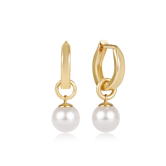 Huggie Gold 0.5" Hoop-Classic Pearl 8mm Charm