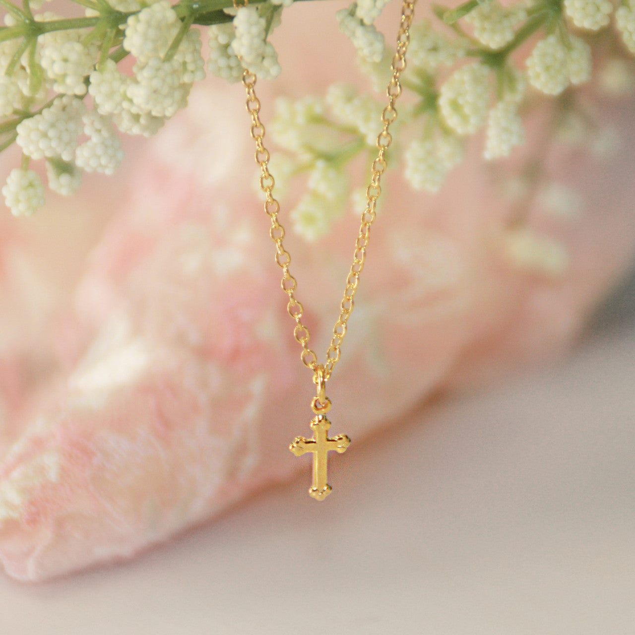 Gold Finish Small Cross Necklace