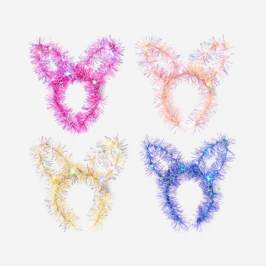 Tinsel Bunny Ear Lighted Headband (4 Colors)