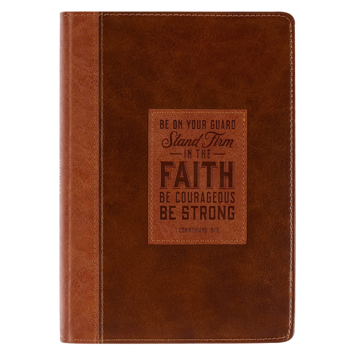 Stand Firm Two-Tone Brown Faux Leather Classic Journal - 1 Corinthians 16:13