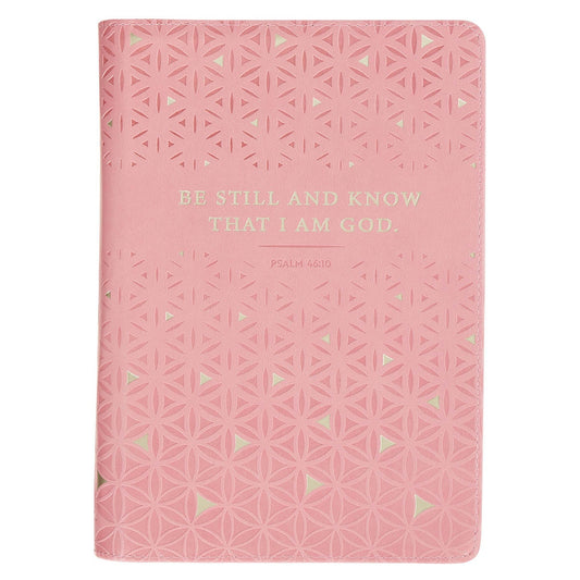 Be Still and Know Geometric Pink Faux Leather Journal w/Zipper Closure - Psalm 46:10