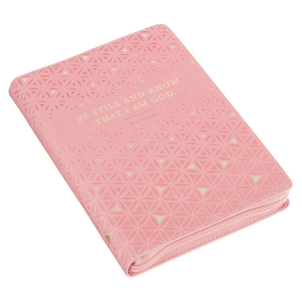 Be Still and Know Geometric Pink Faux Leather Journal w/Zipper Closure - Psalm 46:10