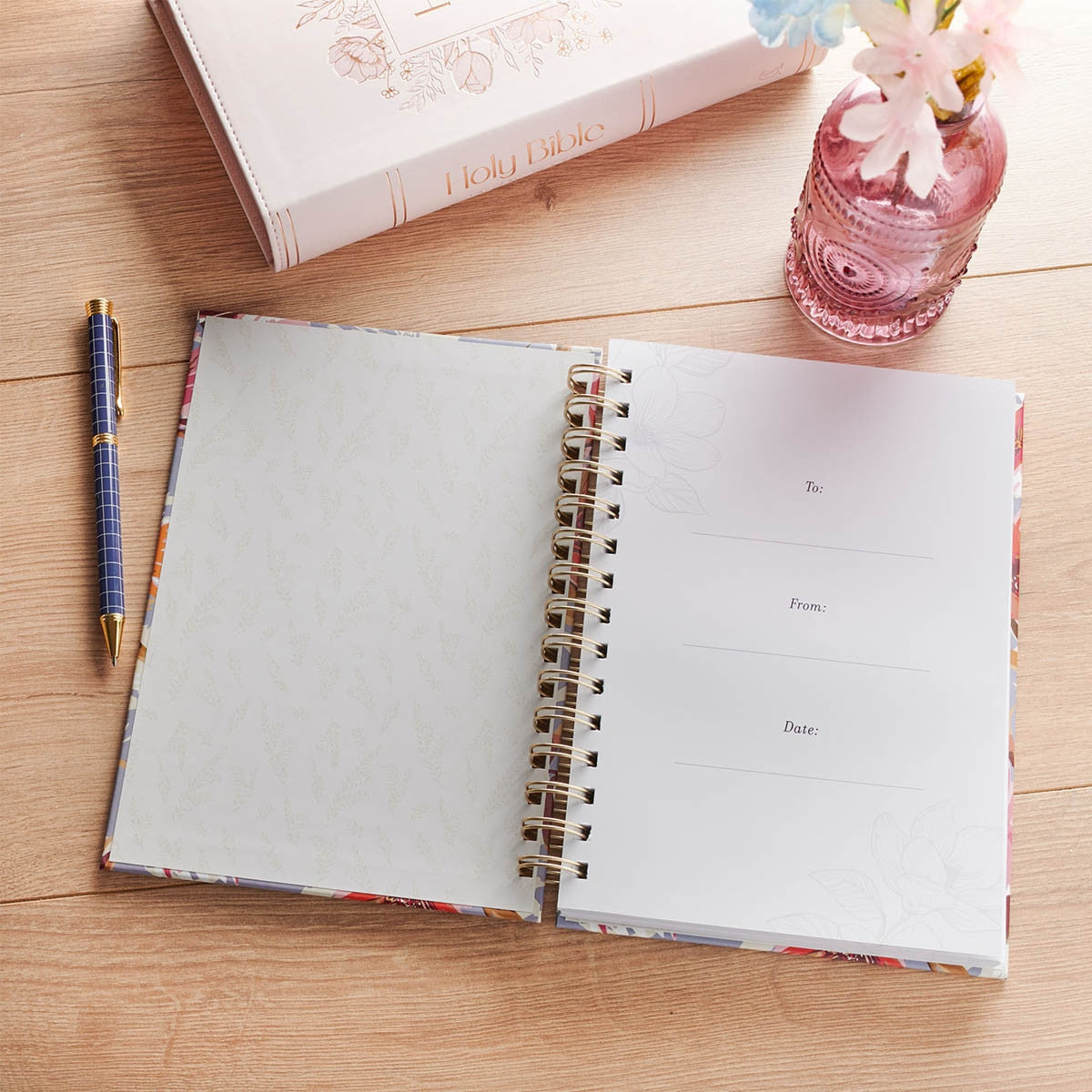 Bless You and Keep You Blue Floral Spiral Journal - Numbers 6:24