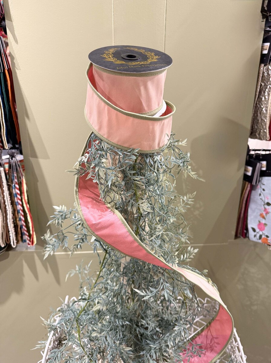 JME Taffeta DBL Dupion Piping Pink/Green Ribbon - 2.5x10yd