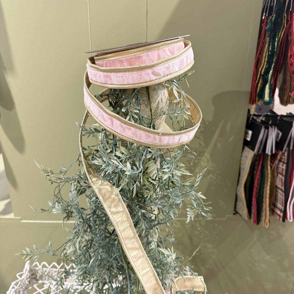 JME Pink Velvet DBL Fused Metallic Dupion Gold Piping Ribbon - 1x10yd