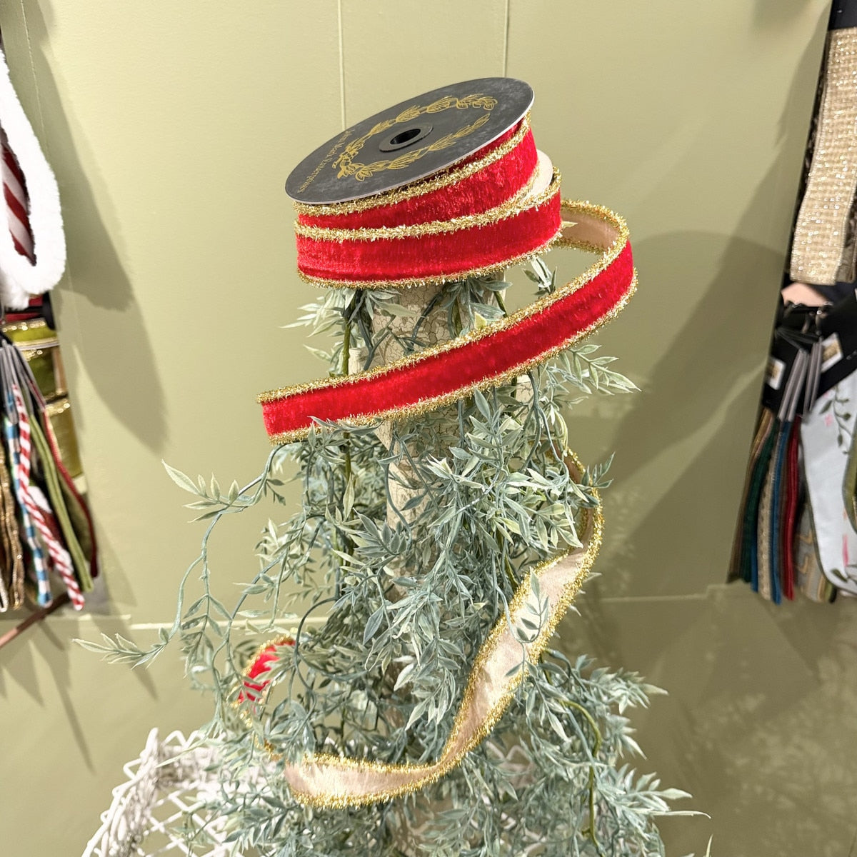 JME Metallic Dupion DBL Fused Tinsel Edge Red Ribbon - 1x10yd