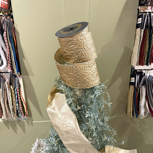 JME Crinkle Metallic Dupion Fused Gold Ribbon - 4x10yd