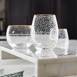 Gold Rimmed Stemless Wine Glass