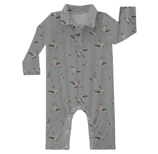 Long Sleeve Polo Romper - Mallards (0-3 Months)