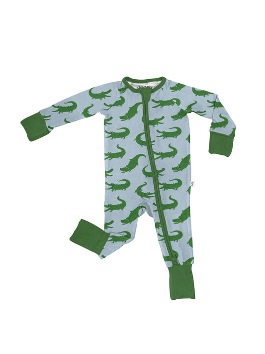 Long Sleeve Zip PJs - Blue Alligators (0-3 Months)