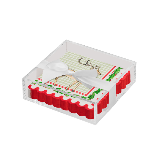Holly Berry Cocktail Napkin w/Acrylic Tray