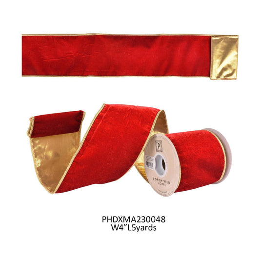 Holiday Red Velvet with Gold Edge and Reverse Ribbon 4"