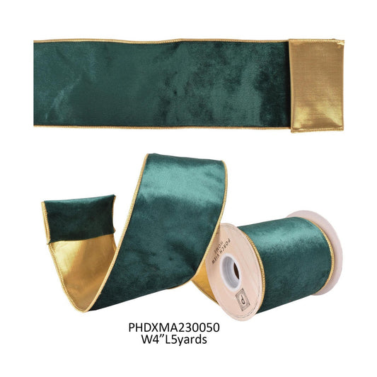 Emerald Velvet with Gold Edge and Reverse Ribbon 4"
