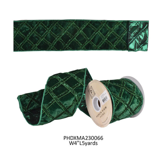 Green Velvet Lattice Ribbon 4"