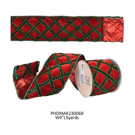 Red and Green Velvet Lattice Ribbon 4"