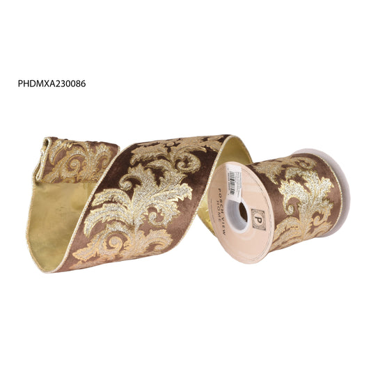 Mocha Velvet w/Metallic Acanthus Leaf Ribbon