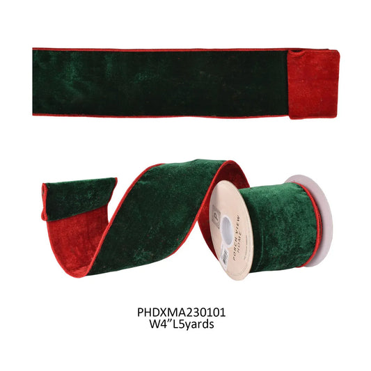 Plush Red & Green Velvet Ribbon 4"