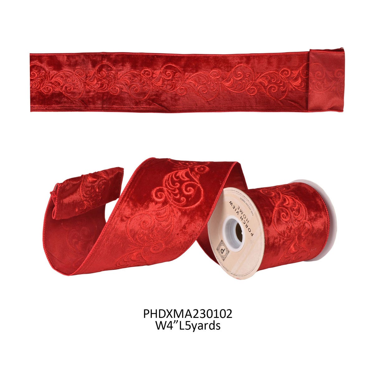 Scarlet Plush Velvet w/Festive Embroidery Ribbon