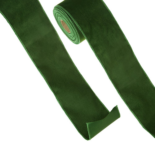 Green Velvet Wired Ribbon - Dark Green