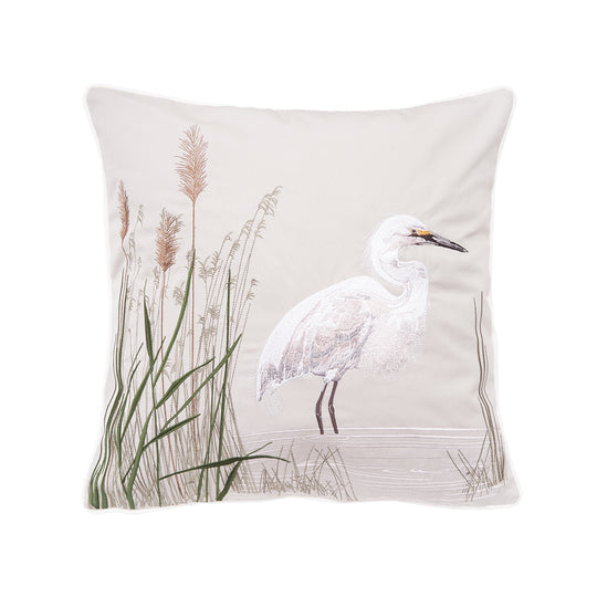 White Egret Grey Right Indoor/Outdoor Pillow